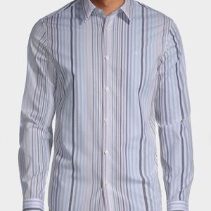 Calvin Klein Mens Stretch Cotton White/Multi-Stripe Button Down Shirt XL